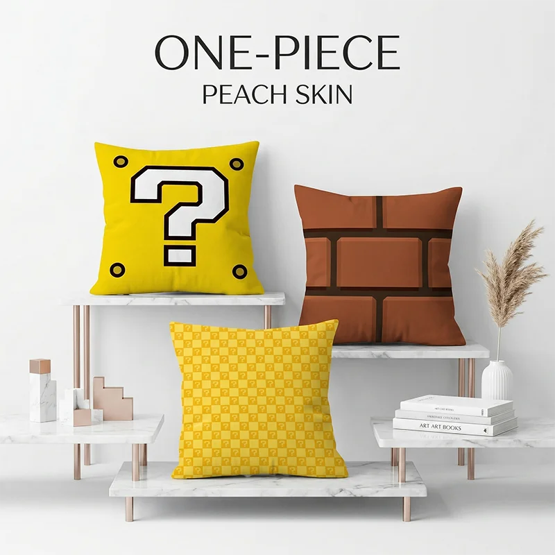 

1 Pc Retro Video Game Pixel Block Pillow Cover Cushion Cover Throw Pillowcase for Kids Gamer Room Sofa Decor Peach Skin 40x40cm