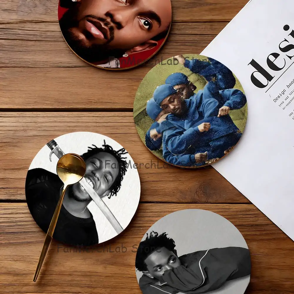 

K-Kendrick Rapper I-IamarS Wood Coaster Set - Heat Resistant For Tea & Coffee, Home Cafe Decor Holiday Gift