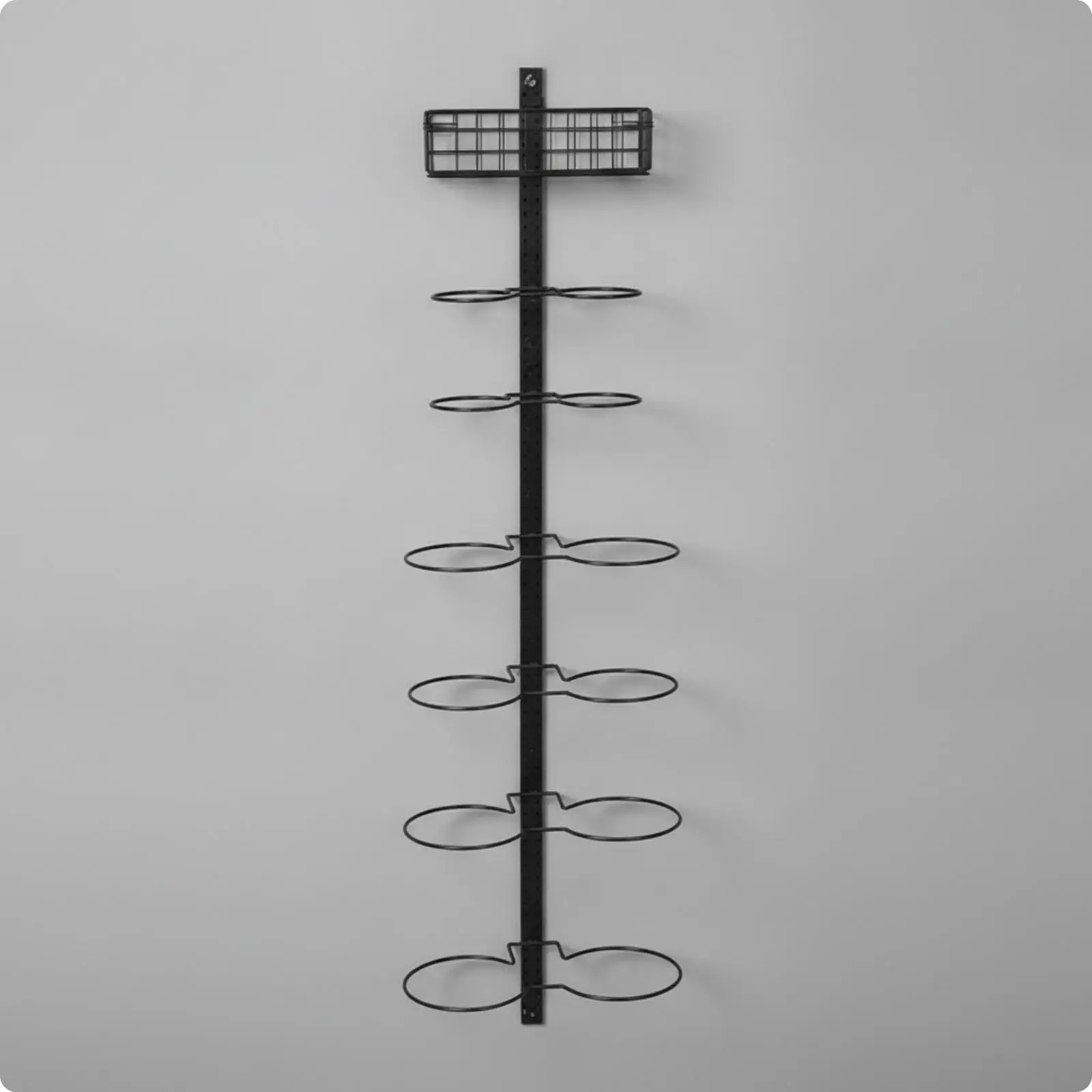 Wall Basketball Hoop Ball Support Rack Black Adjustable Storage for Multiple Sports Balls with Accessory Basket