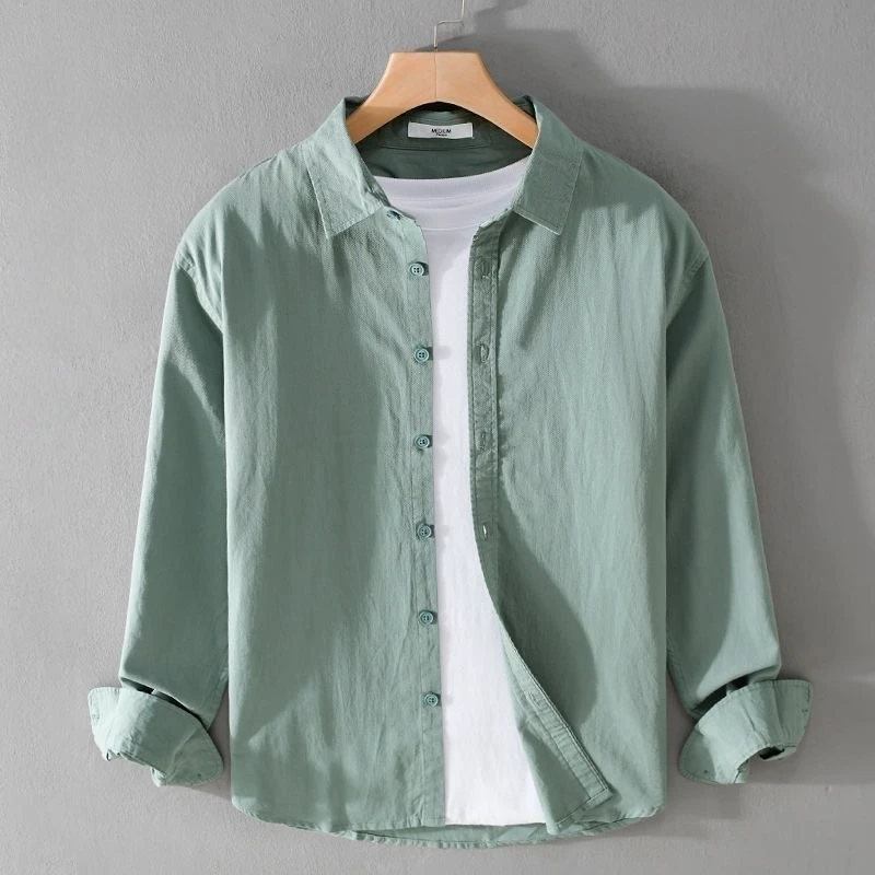 

Spring Autumn Pure Cotton Long Sleeve Casual Shirt Men's Outerwear Fashionable Loose Fit Versatile White Shirt for Youth