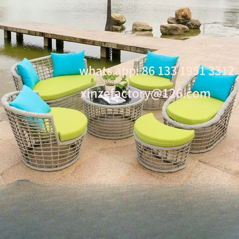 

sofa rattan chair coffee table, creative rattan furniture, courtyard balcony rattan table and chairs three-piece combination