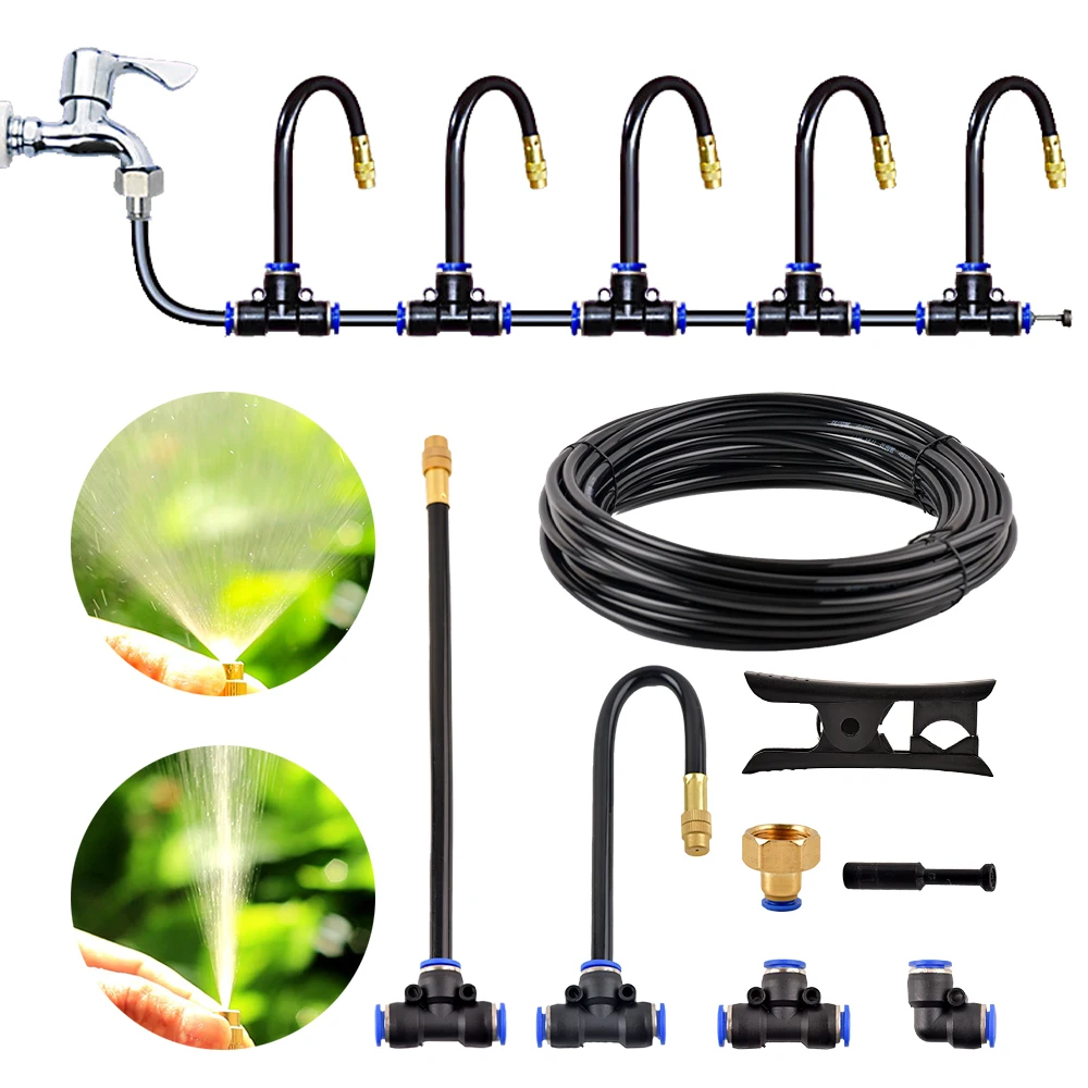 

Misting System For Lawn Garden Irrigation Universal Adjustable Atomizing Sprayer 10/20M Kit OD8mm Tube Garden Water Mister