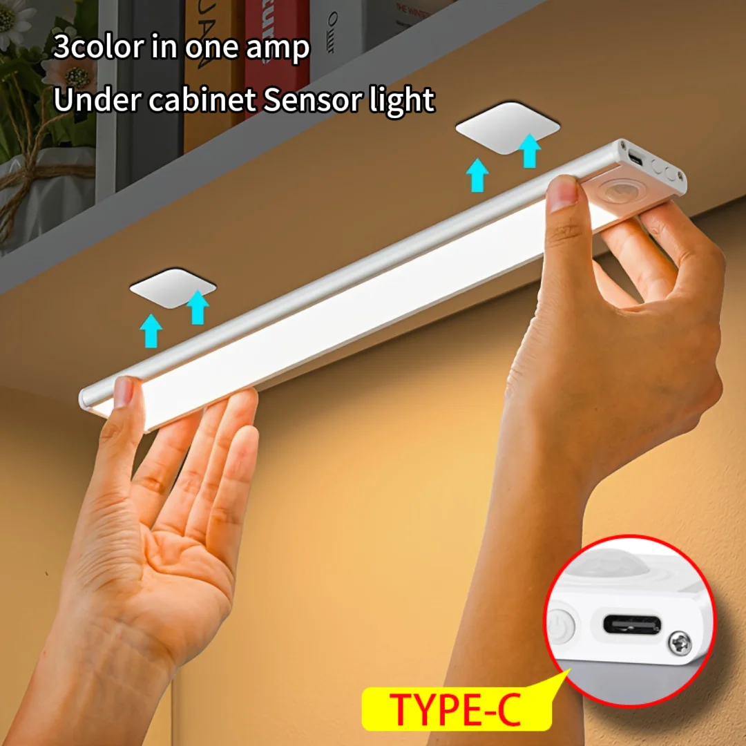 

Светодиодный светильник с датчиком движения, беспроводной USB-светильник для установки под шкафом, для кухни, спальни, гардероба, сенсорное внутреннее освещение