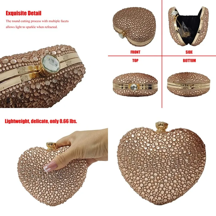 

Cute Heart Shape Clutch Purse Mini Love Heart Rhinestone Wedding Handbag Party Women Purse