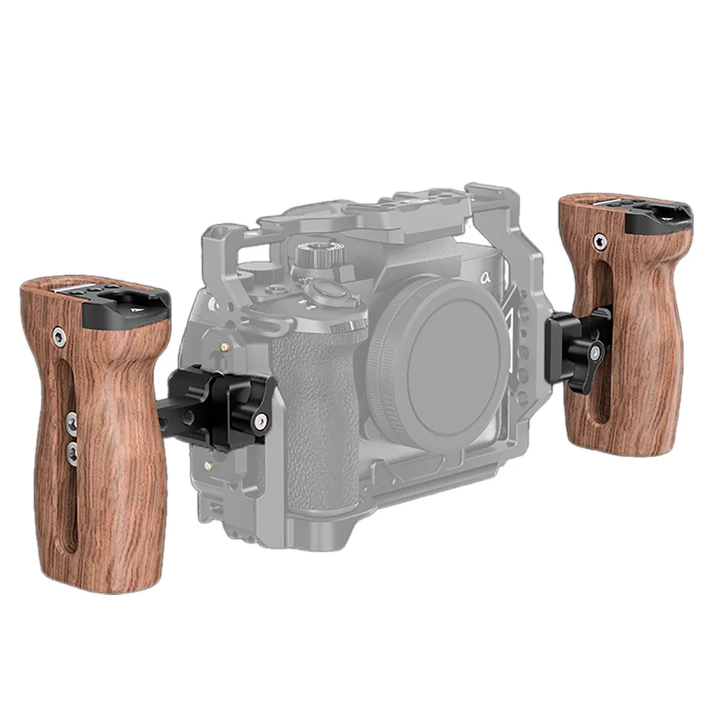 Wooden Side Handle with NATO Calmp Cold Shoe Mount for Left or Right Hand Up and Down Adjustable For DSLR Camera Cage Fill Light