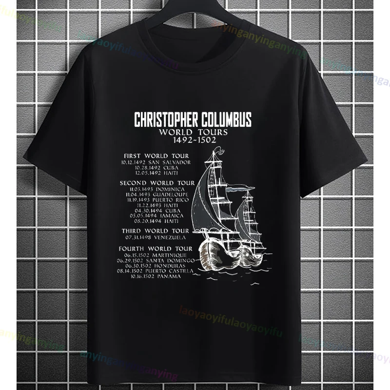 Funny Historical Columbus Voyage Graphic T-shirt Pure Cotton Short Sleeve Crewneck Tee for History Buffs & Everyday Casual Wear