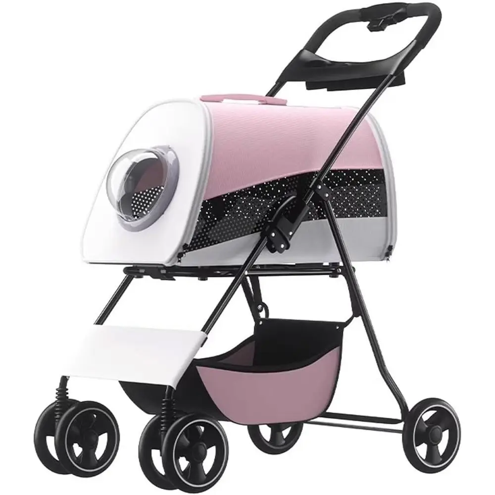 

Portable 3-in-1 Folding Pet Stroller for Medium and Small Dogs, Cats with Removable Basket in Pink
