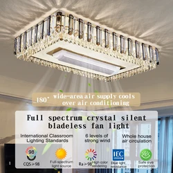 Modern Crystal Ceiling Fan Light Led Electric Fan Pendant Lamp for Restaurant Living Room Bedroom Intelligent Remote Control