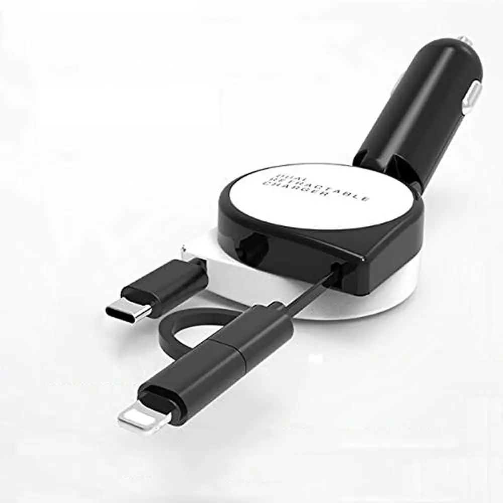 

Multifunctional 3-in-1 Retractable Typc-C Micro USB Car Charger 12V-24V Car Cigarette Lighter Adapter Socket Splitter