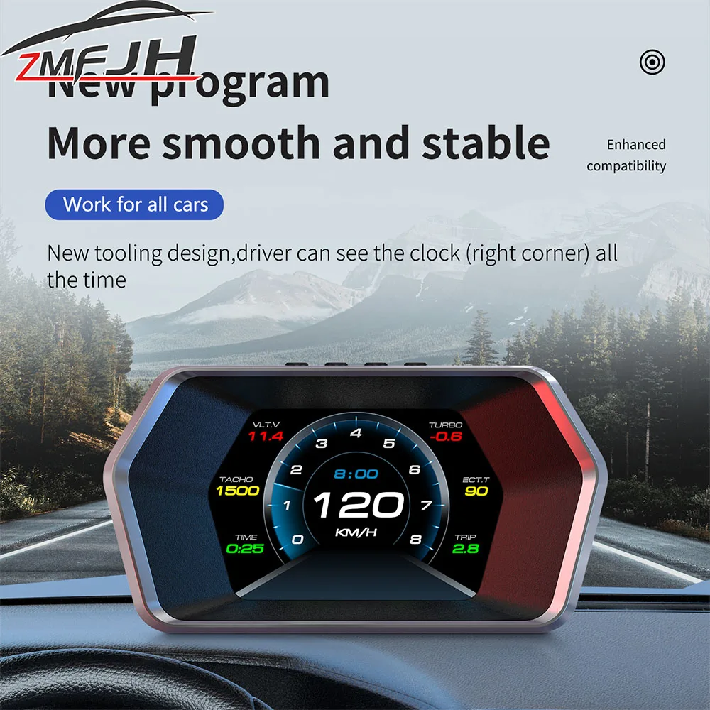 P17 OBD Head Up Display Smart Digital GPS Speedometer Overspeed Alarm Voltage RPM Water Temp On Board Computer Car Accessories
