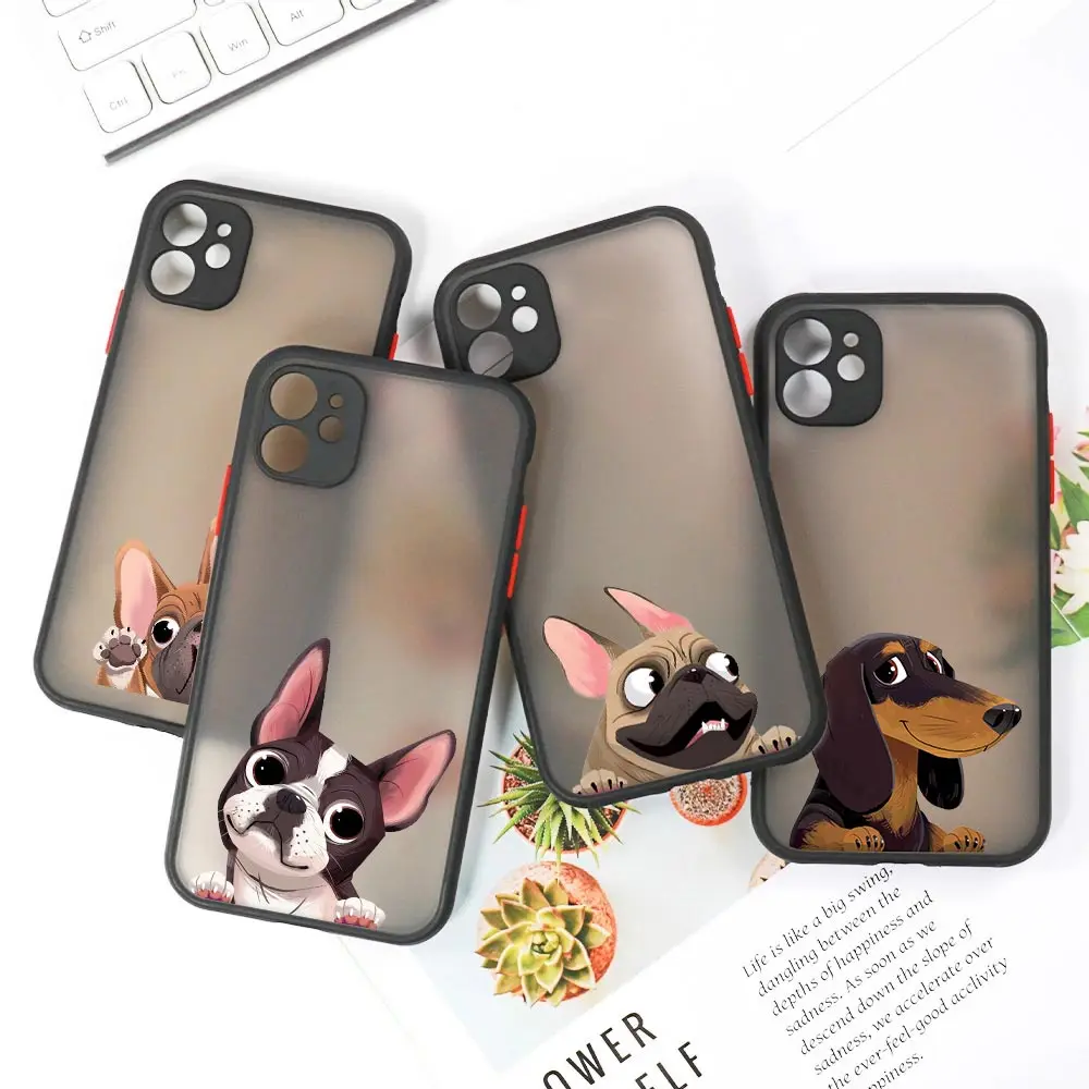 Boston Terrier Pug Dog French Bulldog Matte Case For iPhone 15 14 13 Pro Max 12 11 Pro SE XS 7 8 Plus Clear Back Cover Dachshund