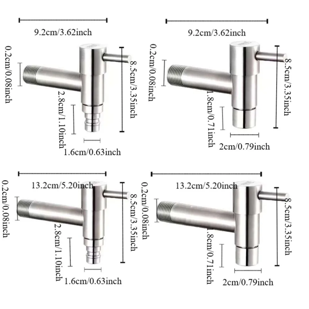 벽걸이형 세탁기 수도꼭지 T자형 연장 세면대 수도꼭지 304 스테인리스 스틸 빠른 개폐 단일 냉수 수도꼭지