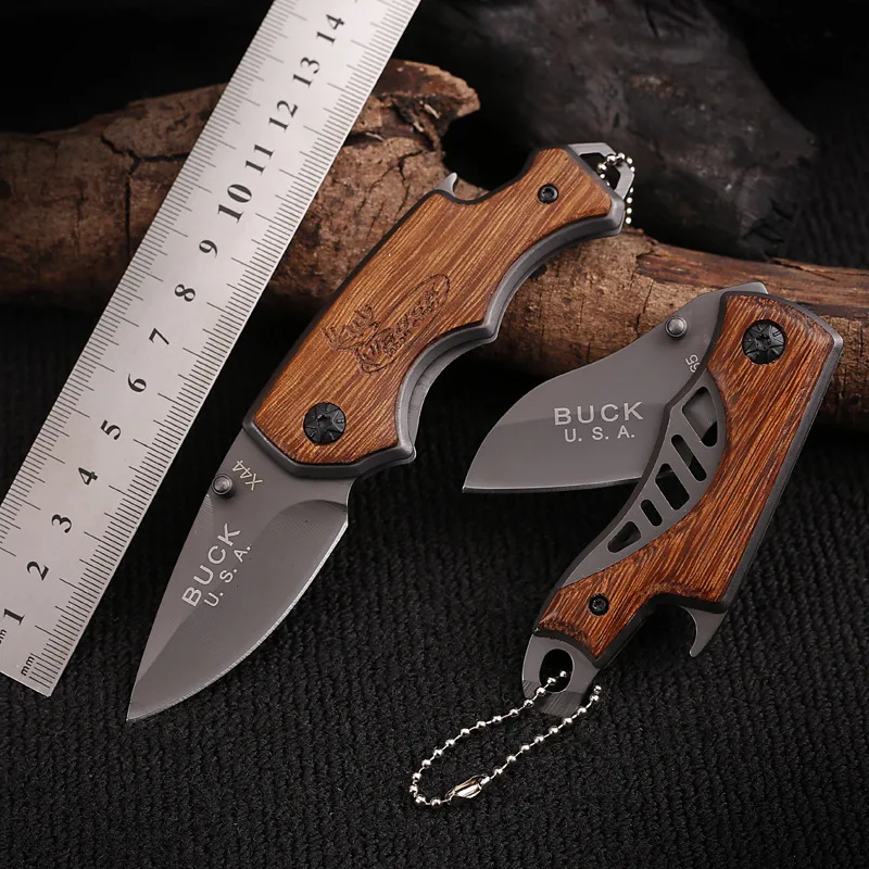 Wood Handle Outdoor Mini Knife Stainless Steel Folding Knife Multi-purpose Camping Tactical Pocket Knife