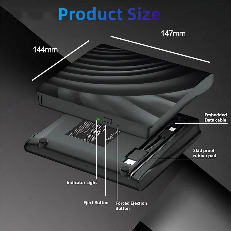 Unidade Blu Ray externa 2 em 1 USB 3.0 Tipo-C Slim Optical CD/DVD Player BD-Combo Compatível com Mac OS Windows XP/7/8/10/11