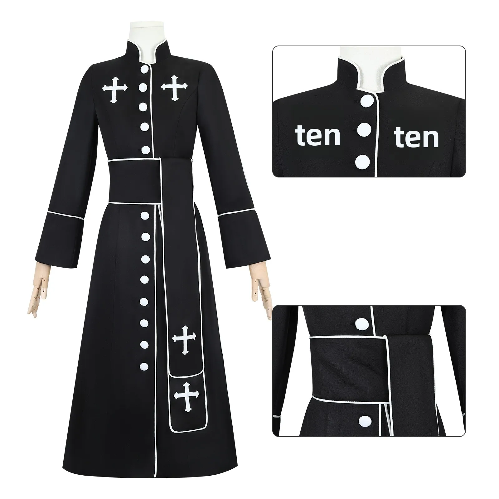 

Halloween Horror Priest Costume Black Robe House Cosplay Suit Women's Halloween Themed Terroristic Father Missionary Prie...