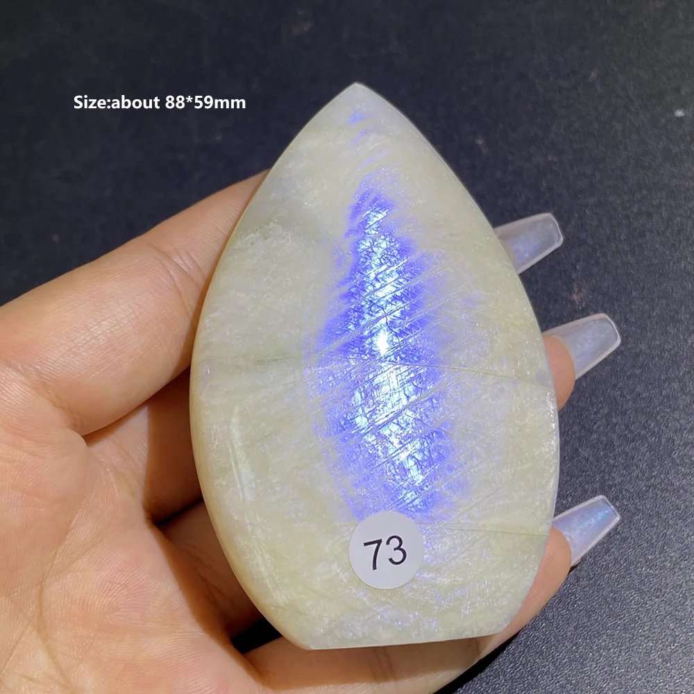 Natural Blue Flash Moonstone Carved Crescent Moon Slab Polished Gemstone Mineral Specimen Home Collection Decor Gift view 6