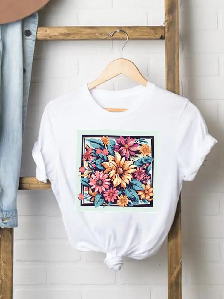 Camisetas femininas com estampa gráfica manga curta com decote O, tops femininos, estilo de tendência do arco, roupas anos 90, roupas populares, moda casual