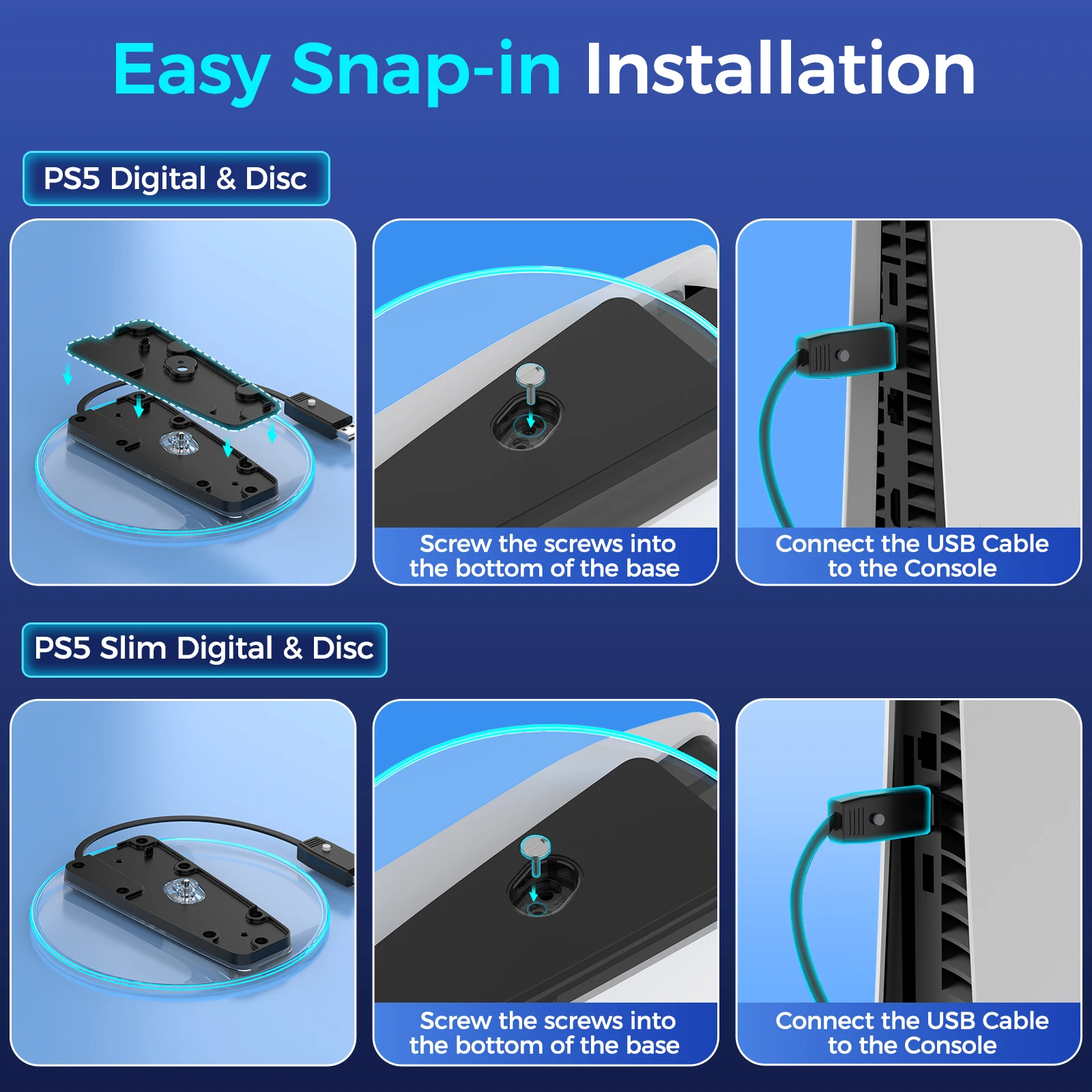 IINE RGB ขาตั้งแนวตั้งสําหรับ PS5 และ PS5 Slim RGB Lighting Disc & Digital Plug and Play ติดตั้งแบบสแนปอินได้ง่าย