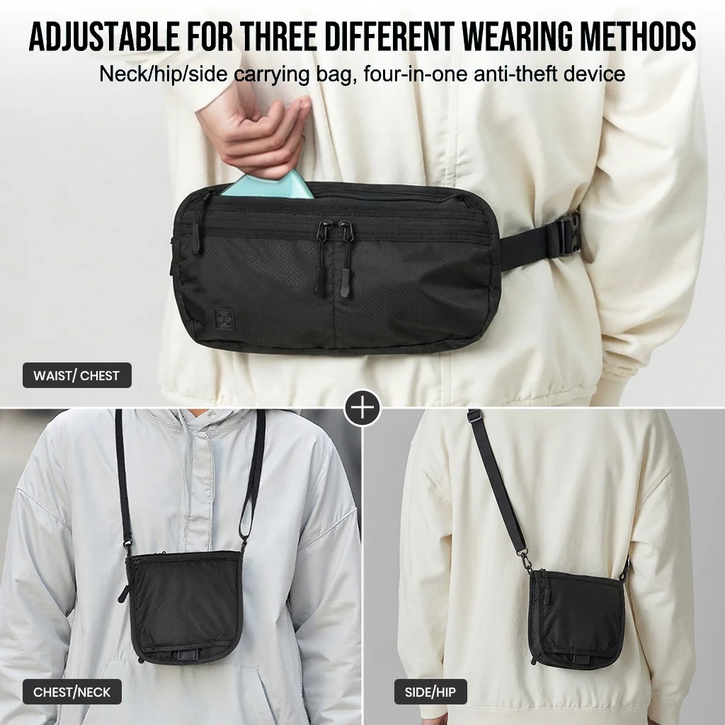 Riñonera de Viaje con Bloqueo RFID, Cinturón Delgado Antirrobo para Dinero con Diseño Multiusos, Cartera RFID Impermeable para Tarjetas