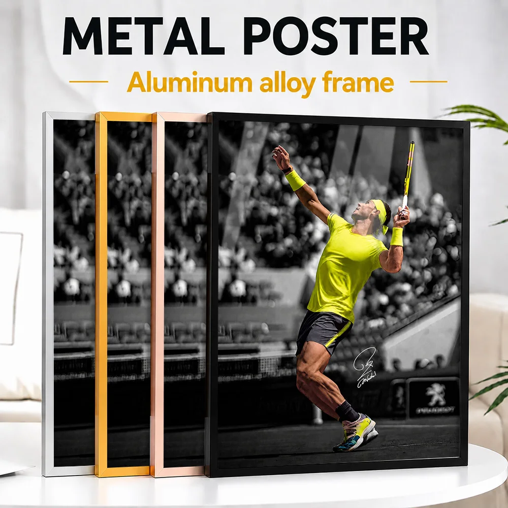 Rafael Nadal Tennis Serve Framed Aluminum Metal Poster Customized Photo Bold Action Style Wall Art For Study Memorable Fan Gift