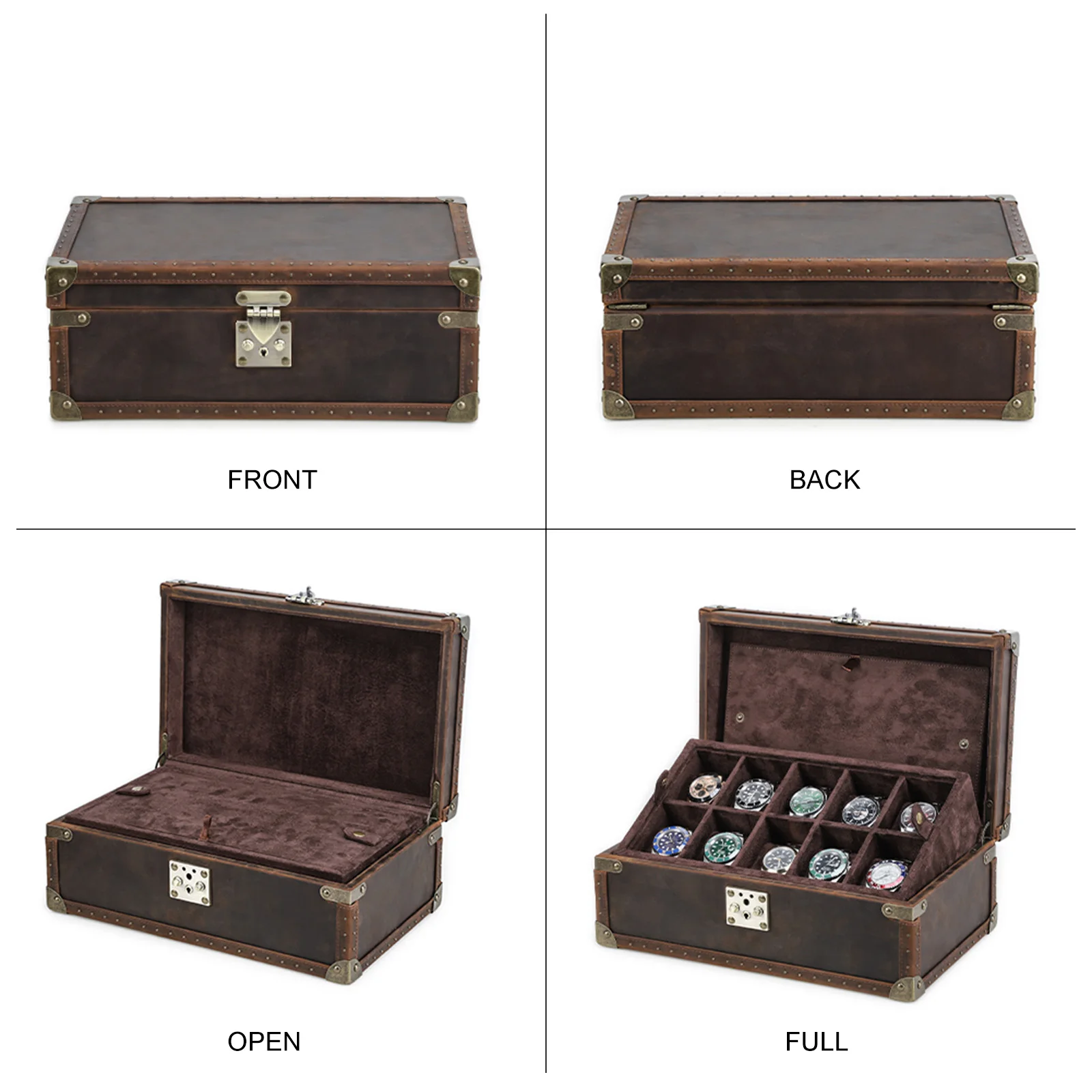 Genuine Leather 6/8/10 Slots Grids Watch Storage Case Portable Vintage Display Watch Organizer Boxes Luxury Men Best Gift Box