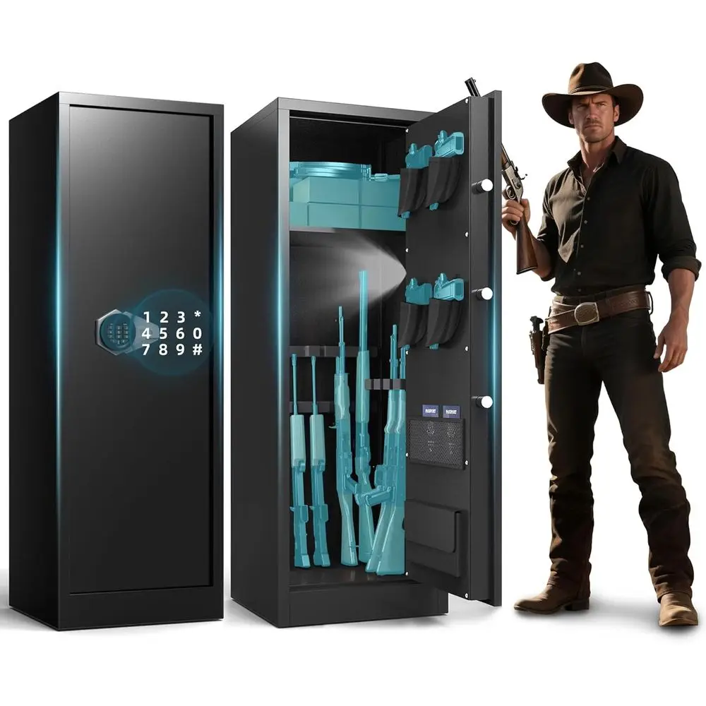 أمان الأسلحة النارية المنزلية: خزائن للبندقية والمسدس مع وصول سريع، وأرفف قابلة للإزالة، وإضاءة LED، وقفل رقمي (8-10 مقياس) #1