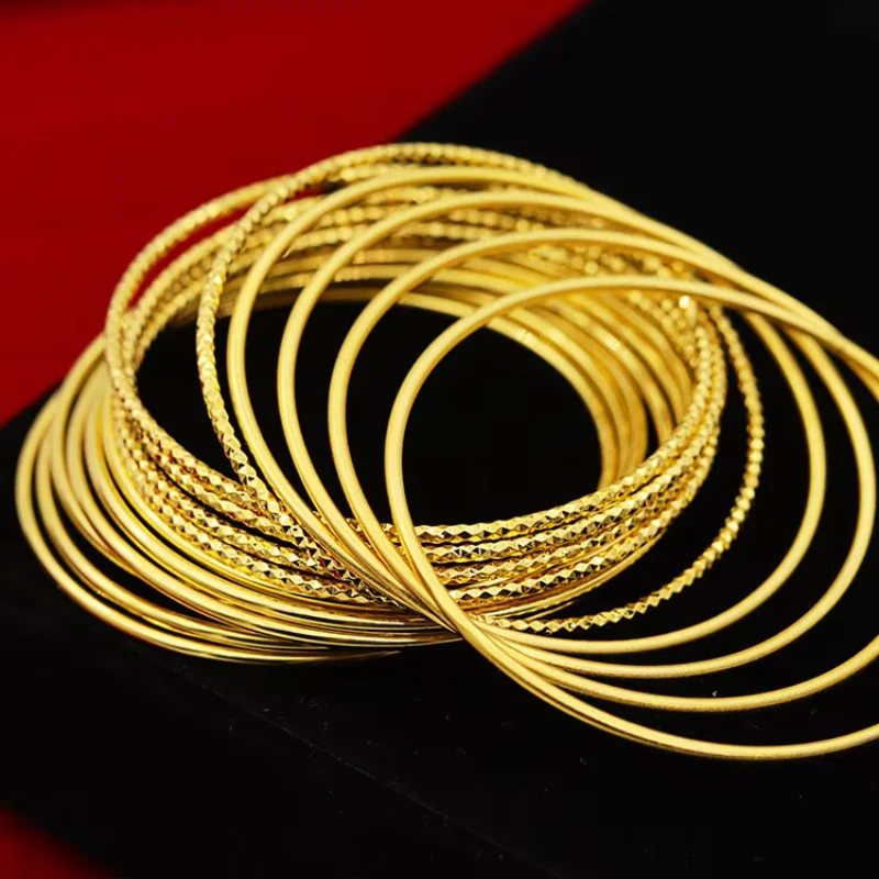 9999 Real Gold 24K Gold Thin Line Bracelet, Women's, Gold Closed Bohemian Fine Circle Bracelet