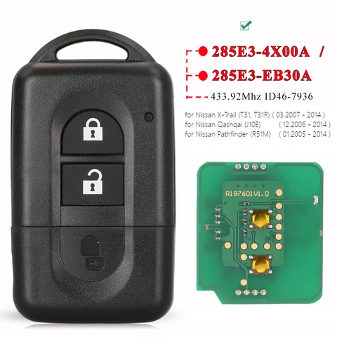 Беспроводной Ключ-пульт Jingyuqin 433 МГц Без ID46/4D60 Для Nissan X-Trail, Qashqai, Pathfinder, Micra