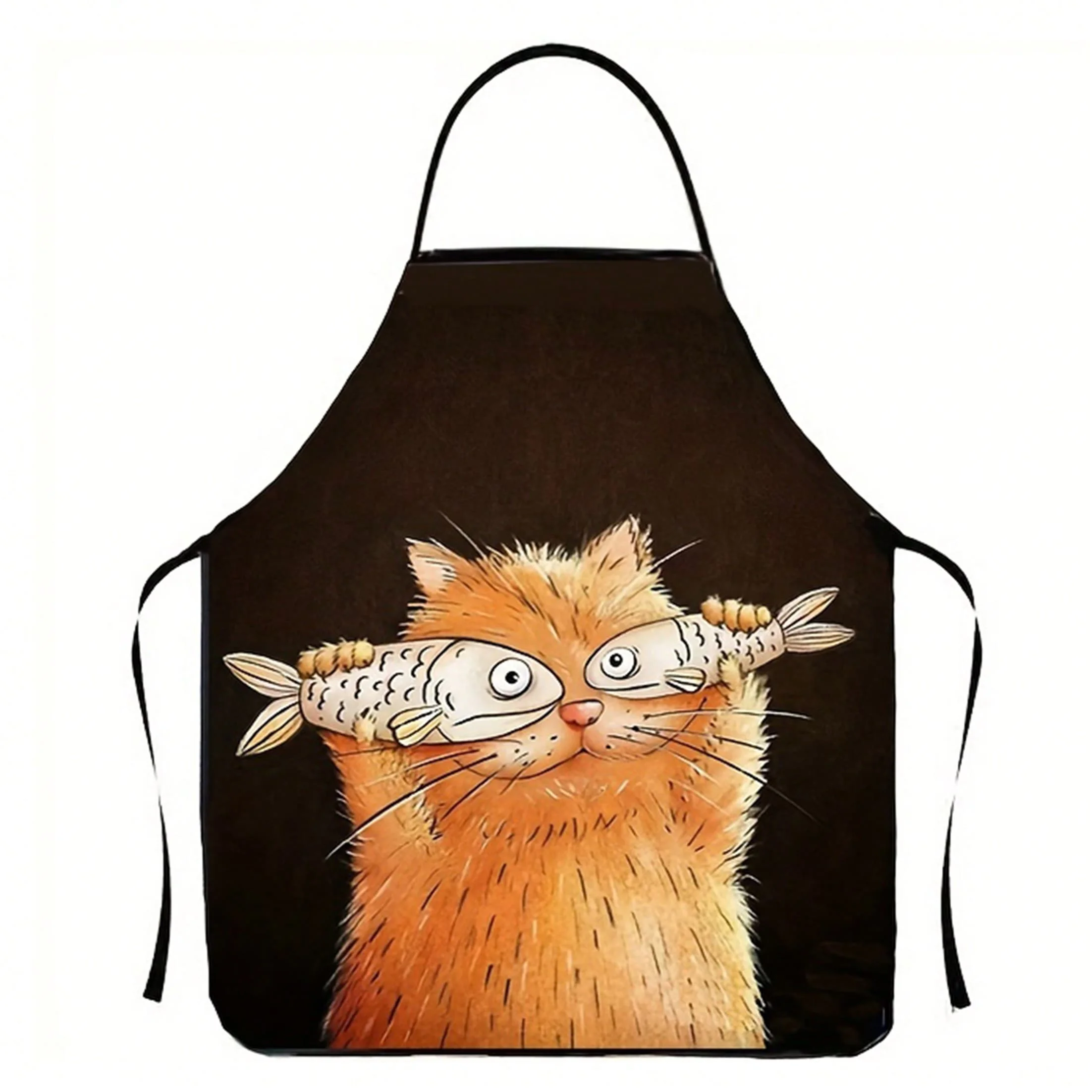 Funny Cat Apron, Artistic Fish Eye Cat Print Kitchen Bib, Novelty Cooking Gift for Cat Lovers, Unique Chef Apron