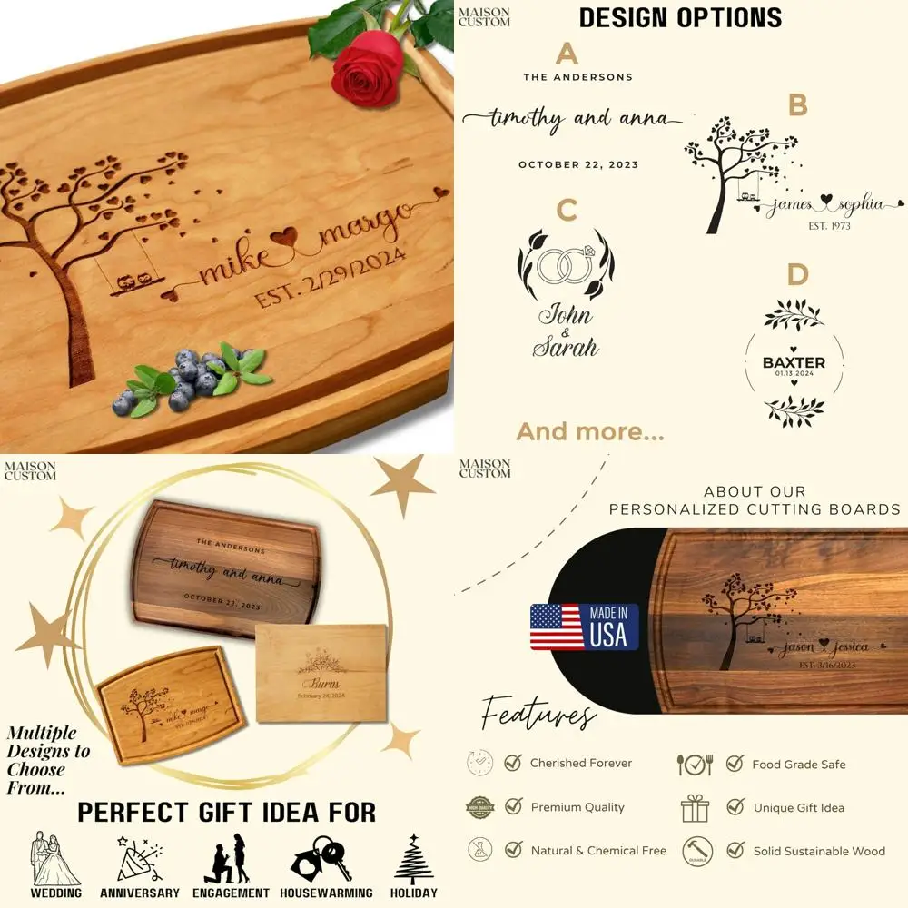 

Настраиваемая деревянная разделочная доска американского производства — идеальный уникальный подарок на свадьбу, юбилей и рождественские торжества.