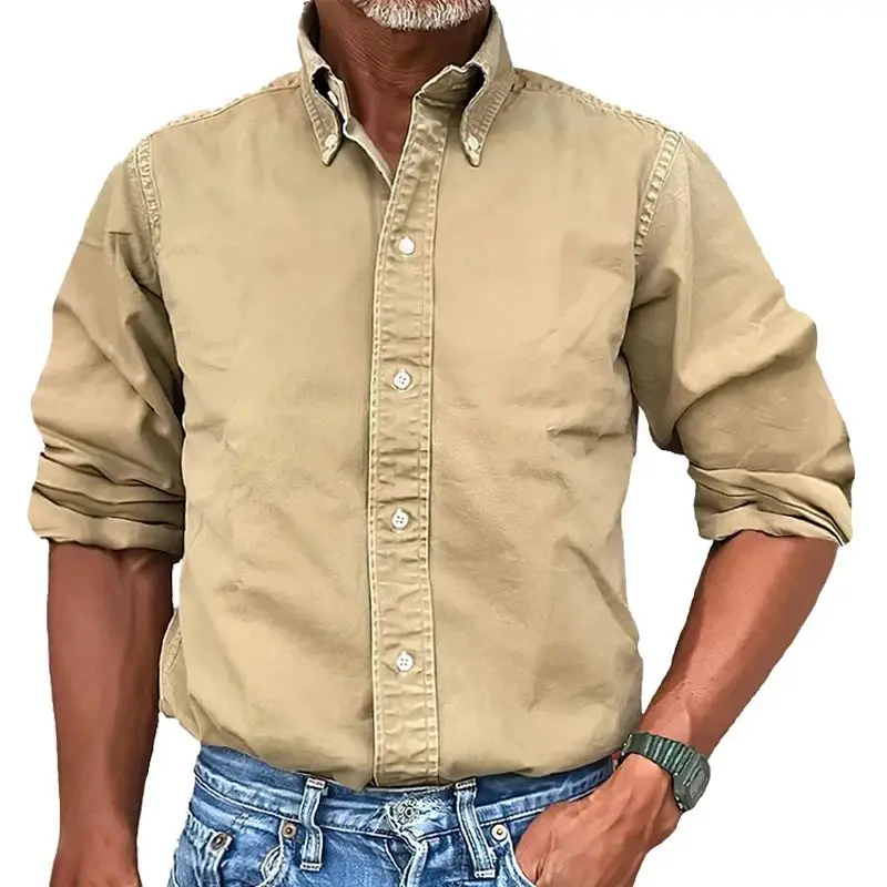 Men's Casual Long Sleeve Shirt Blouse Formal Social  Neck Thickened Fleece Autumn Spring Fashion Men's Clothing