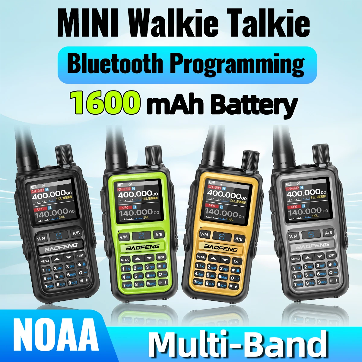 Baofeng UV 5R Mini Walkie Talkie Bluetooth Programming Frequency Dual PTT Band Type-C AM/FM Ham 2 Way Radio For Hiking Hunting
