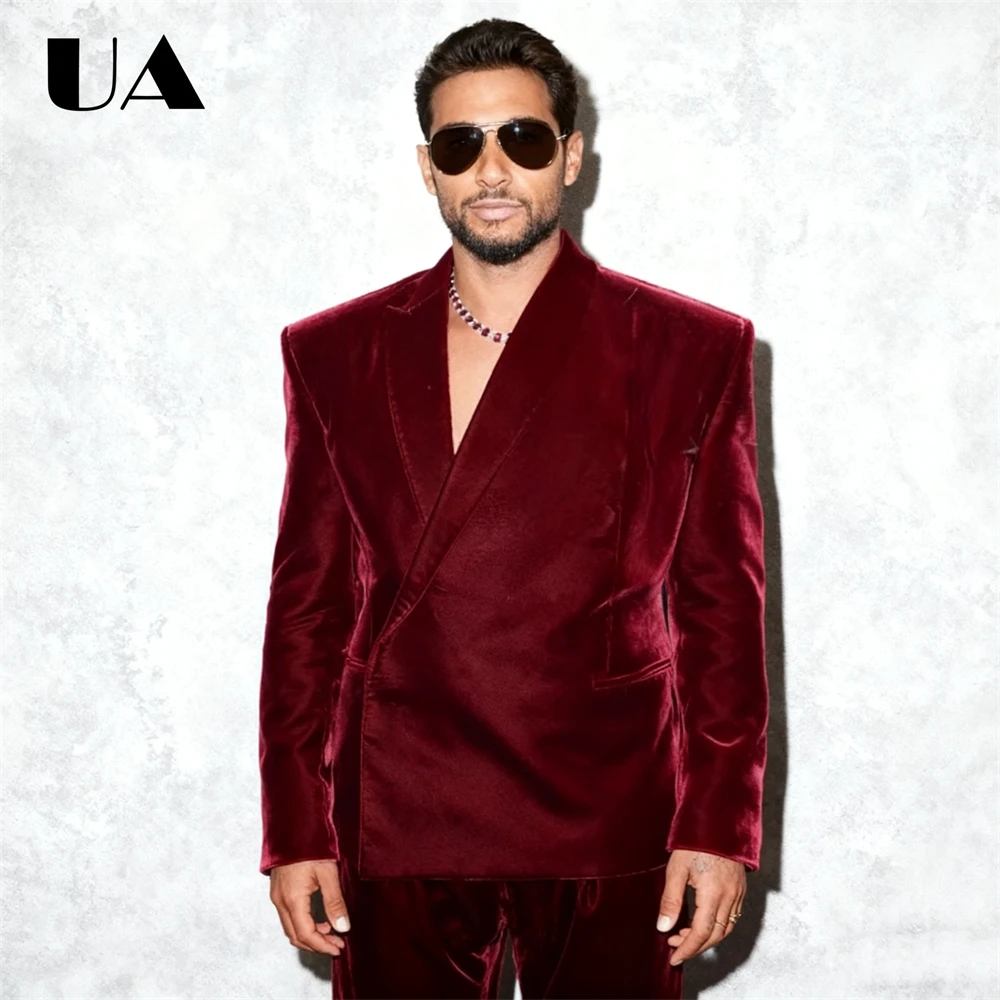 

Fashionable Velvet Mens Suit Attire 2-Piece (Jacket Pants) Side Button Prom Dresswear Tailored Size Plus Mens Tuxedo Blazer