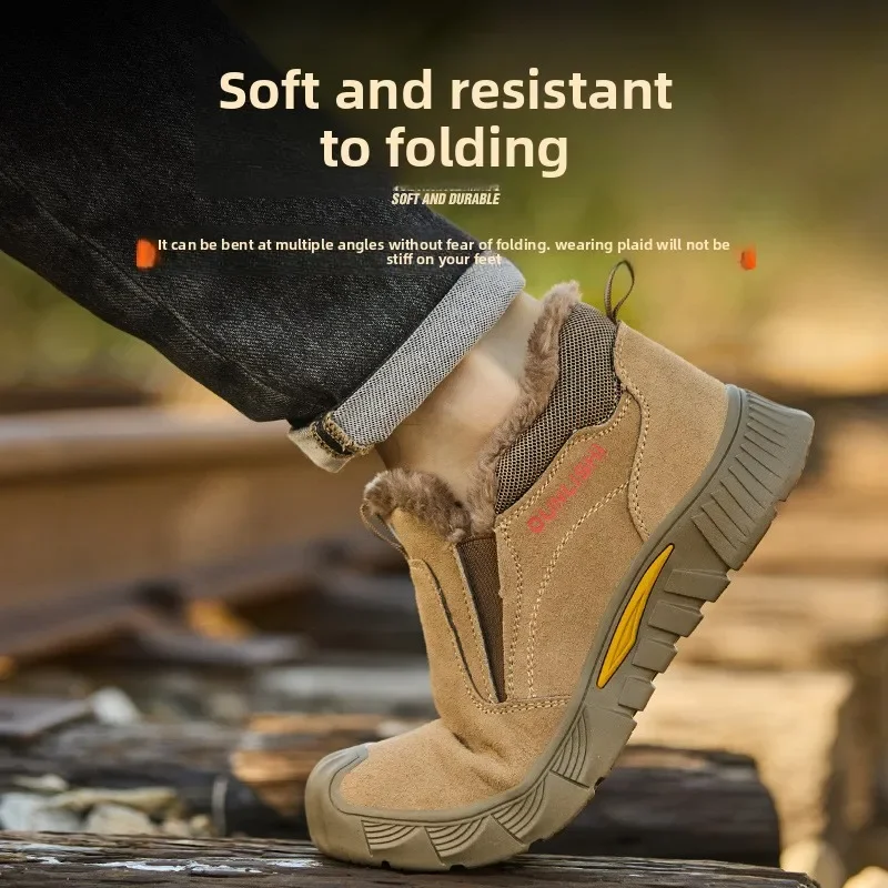 DurableLabor Insurance Shoes Fleece Thickened Cotton Anti-smashing And Anti-piercing Construction Site Safety Shoes One Pedal