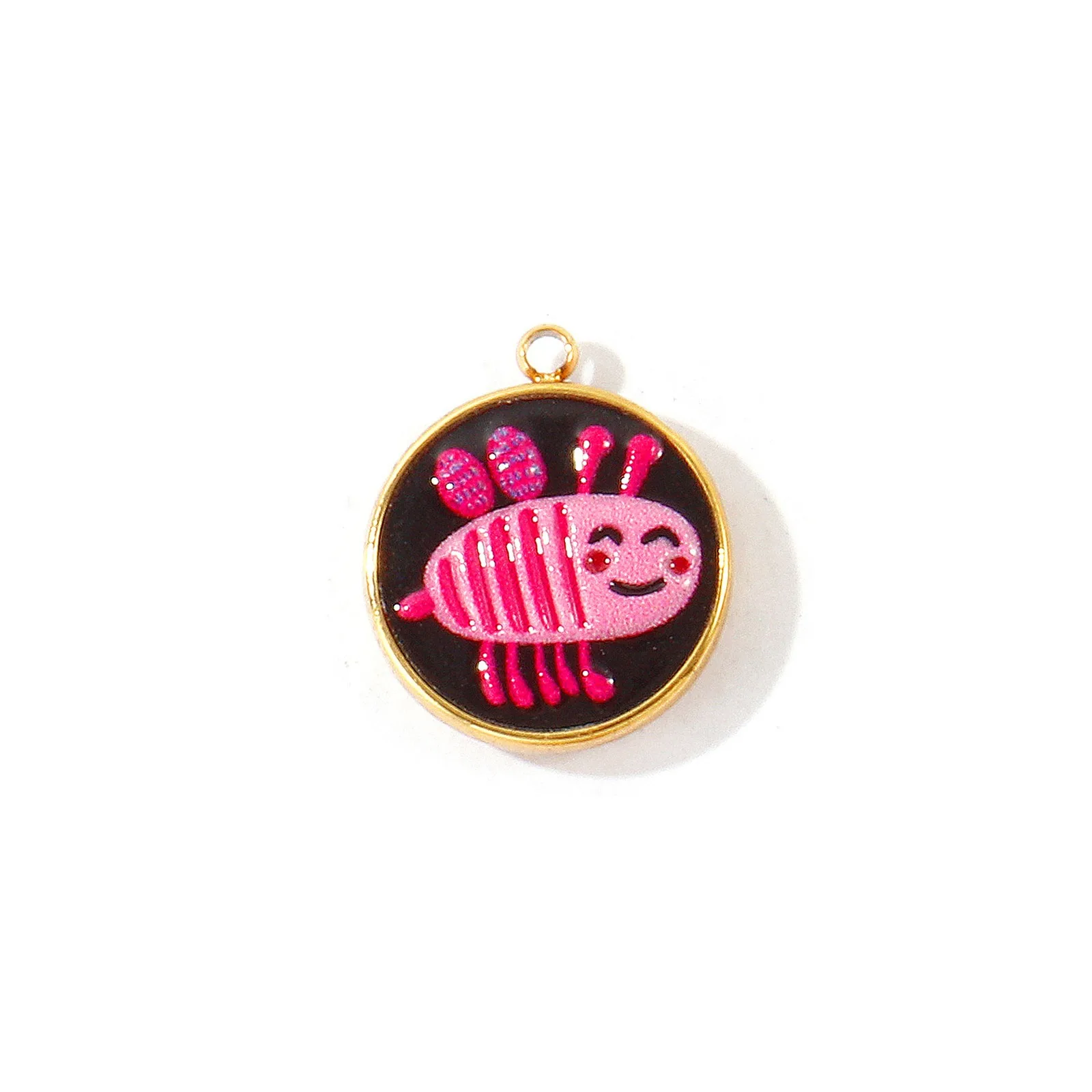 2 Stück bedruckte Insekten-Anhänger, Schwalben- und Bienenmotiv, aus 304 Edelstahl, 18 Karat vergoldet, zum Basteln von Armbändern und Halsketten, Großhandel. – Detail 4