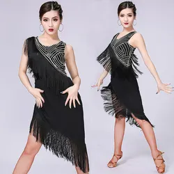 Sequins Latin Dance Dress for Women Latin Practice Wear Fringe Dance Costume Adult Tassel Stage Clothes