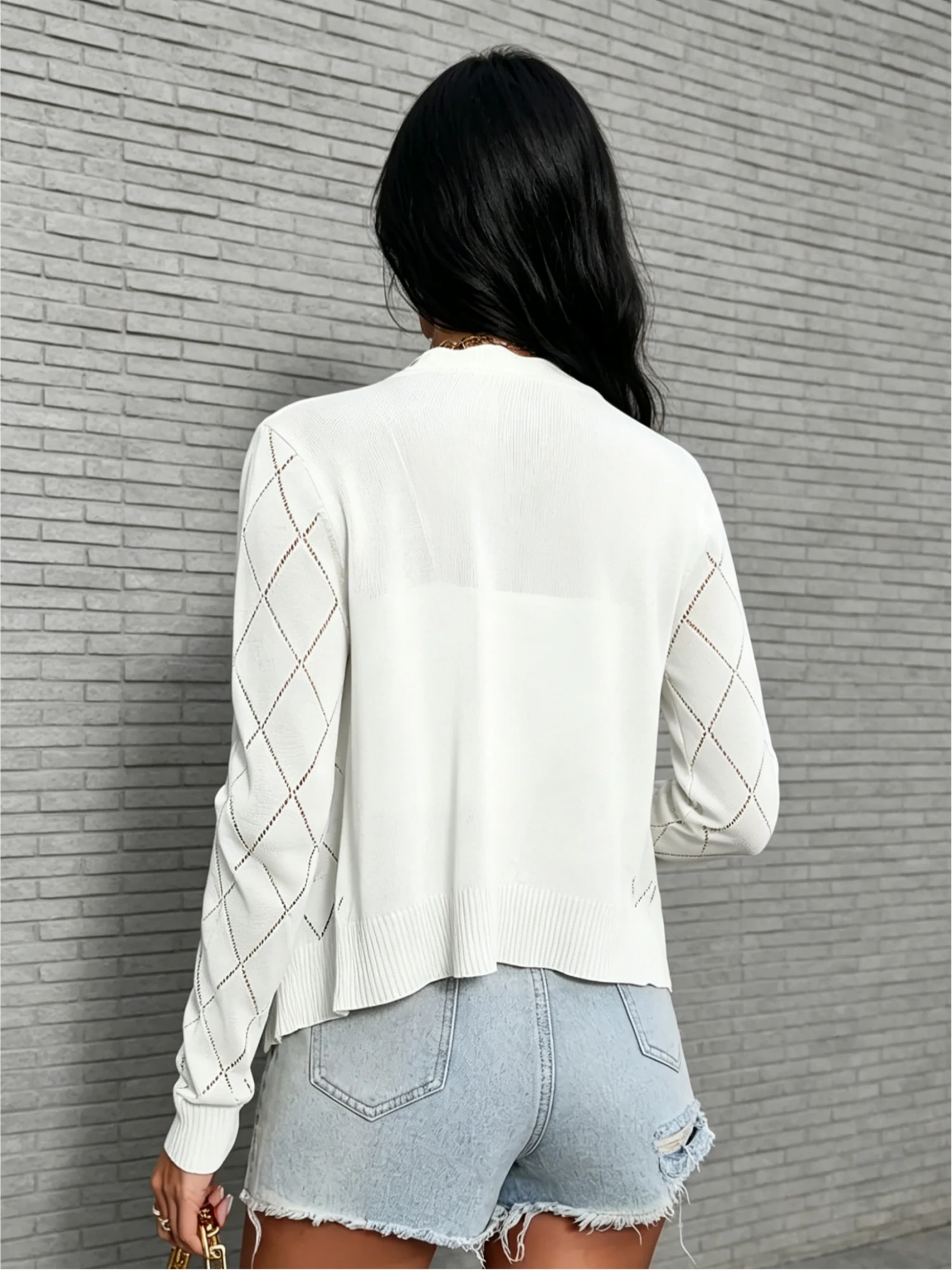 Women's plus size wavy V-neck slit knit long sleeved cardigan, fashionable, elegant and cool, suitable for spring and summer