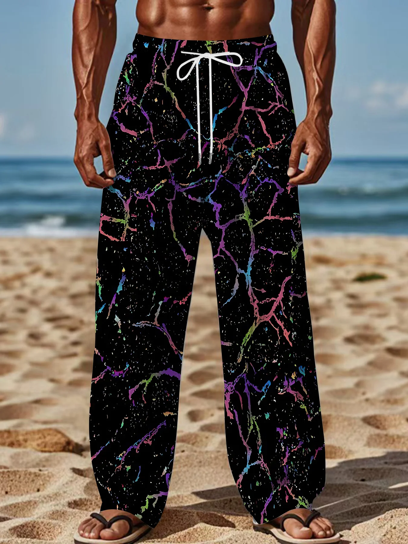 Bunte Linien 3D-Druck, amerikanischer Retro-Stil, Trampolin-Stil, Unisex, lockere Hip-Hop-Fitnesshose, modische Freizeithose