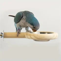 Bird Wood Stand Perch with Food Or Water Feeding Bowl for Parrot Parakeet Cockatiel Cage Accessories