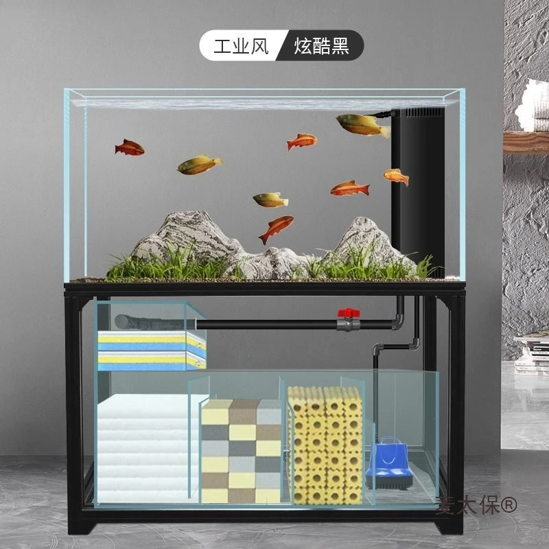 Gold crystal ultra-white glass fish tank right-angle overflow bottom filter integrated filter system complete set
