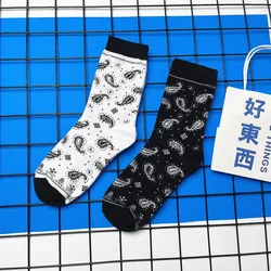 Chaussettes Harajuku en coton pur pour hommes et femmes, motif fleuri, mode Sport, Hip Hop, Skateboard, noir, chaussettes de course