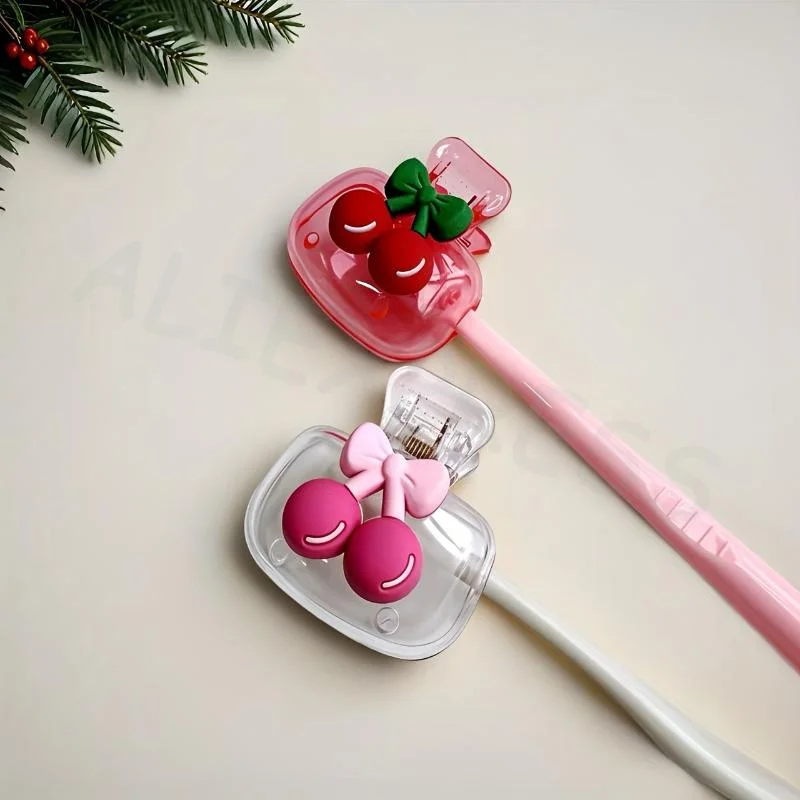 Child Toothbrush Storage Head Protector Cherry Bow Design Cute Safe Holder For Bathroom Or Travel Use