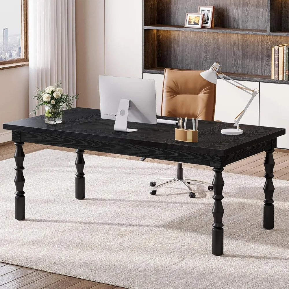 

Large Executive Office Desk, 62.2-Inch Farmhouse Modern Computer Desk, Mid Century Study Writing Table Workstations Business Of