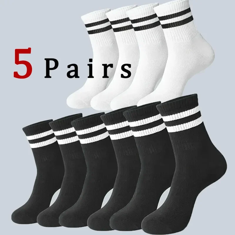 5/10Pairs Neutral Striped Round Neck Socks Spring Summer Sweat Absorbing Breathable Solid Color Couple Sports Leisure Sock