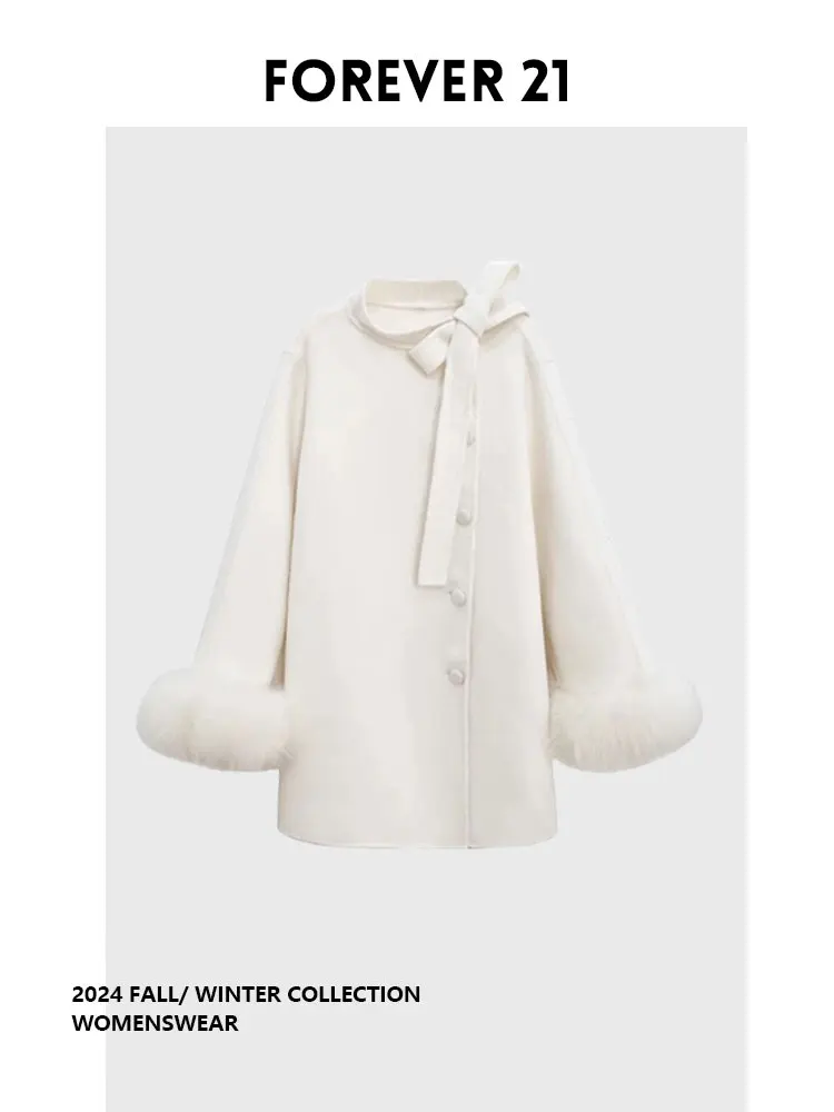 

Forever 21 Luxury Fur Sleeve Patchwork Coat for Rich Girls Winter Long Sleeve Outerwear Commute Style Pear Shape Fit