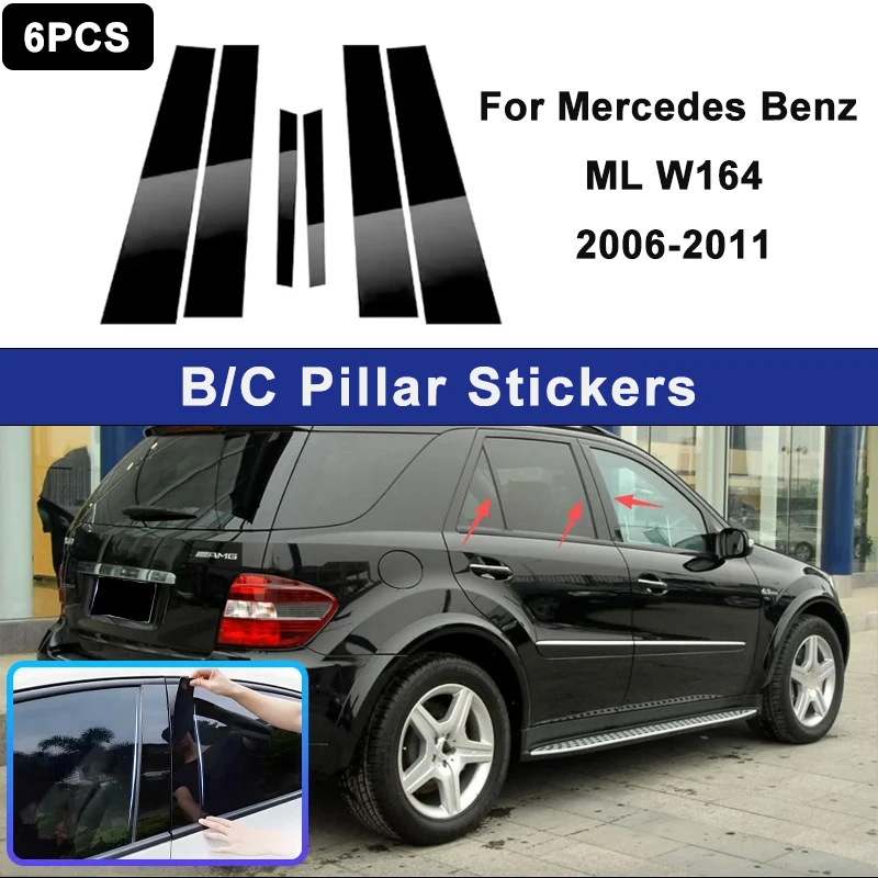 

For Benz ML W164 2006-2011 Glossy Black PC Material Window Column Car Door Center B C Pillar Post Cover Trim Car Accessories