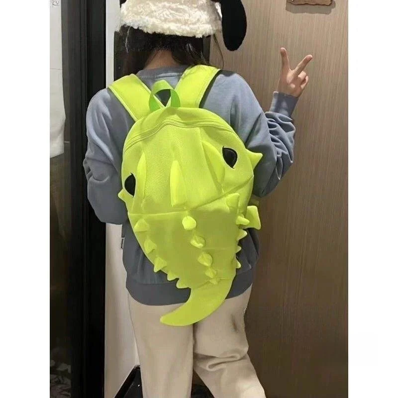 Fluorescent Green Dinosaur Cartoon Backpack Attention-Grabbing Fairy Backpack High Aesthetic Dual-Shoulder Bag for Youth