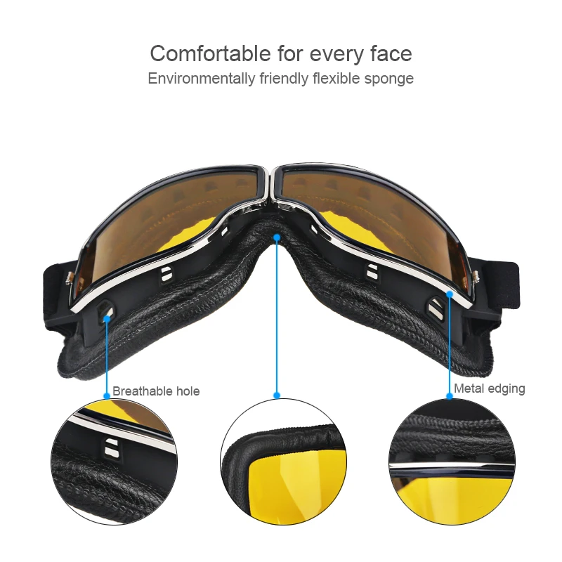 Universal Vintage Goggles Motorcycle Leather Goggles Glasses Cruiser Folding Goggles For Motorcycle Motocross racing Glasses image 4