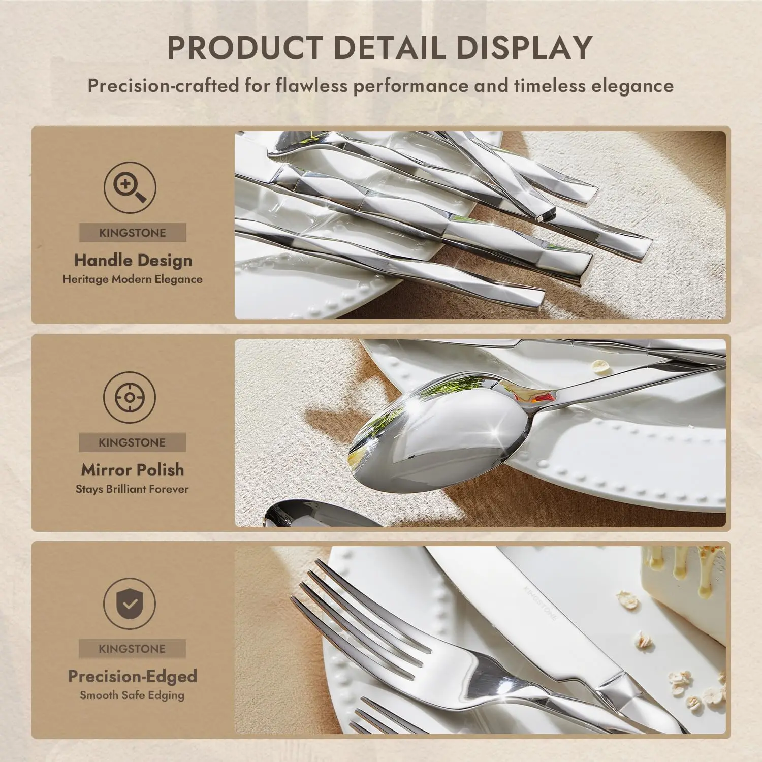 Silverware Set, Luxury 40 Piece Flatware Set for 8, 18/10 Stainless Steel Cutlery Set with Diamond Cut Pattern for Kitchen, Home view 3