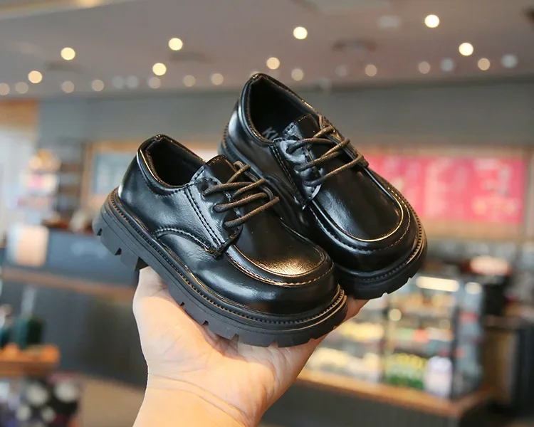 Kinder-Lederschuhe für Jungen und Mädchen, Unisex, formelle Kinderschuhe im britischen Stil, zum Schnüren, weiche, dicke Sohle für Hochzeit, Party, rutschfest – Detail 5